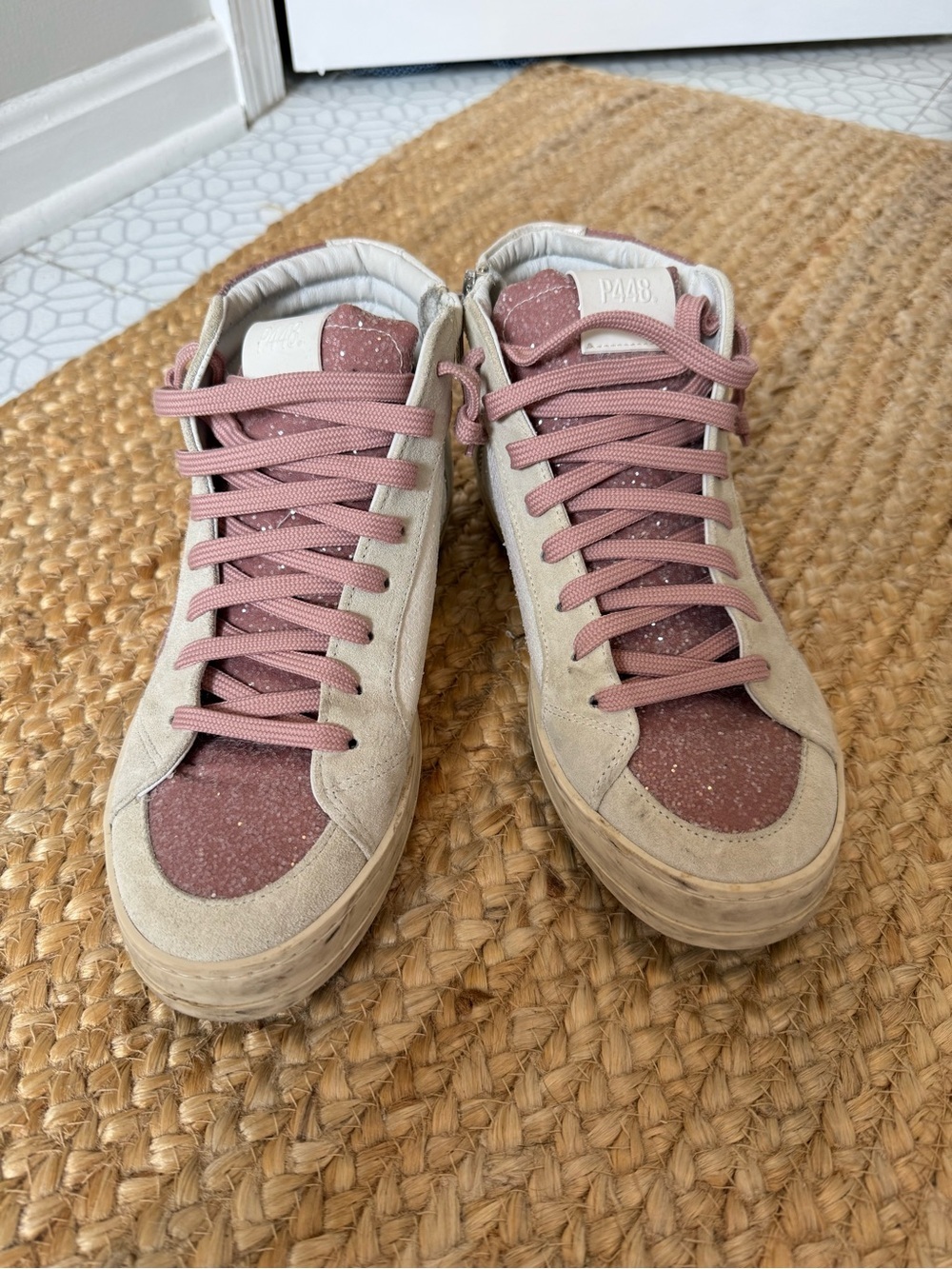 P448 Hightop Pink Glitter & Silver Women’s Fashion Tennis Shoe